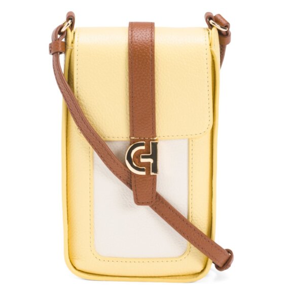 COLE HAAN Ivory/yellow Leather Cell Phone Crossbody